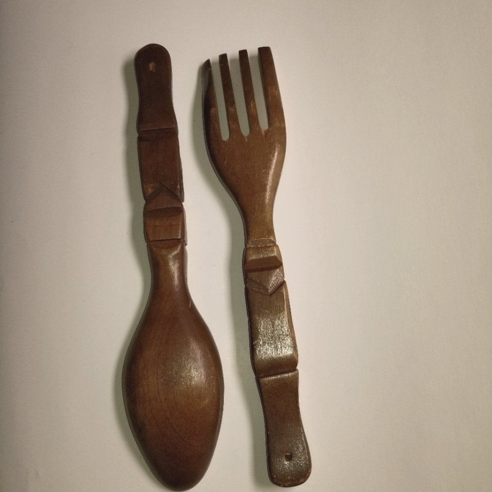 Wooden fork and spoon wall decor